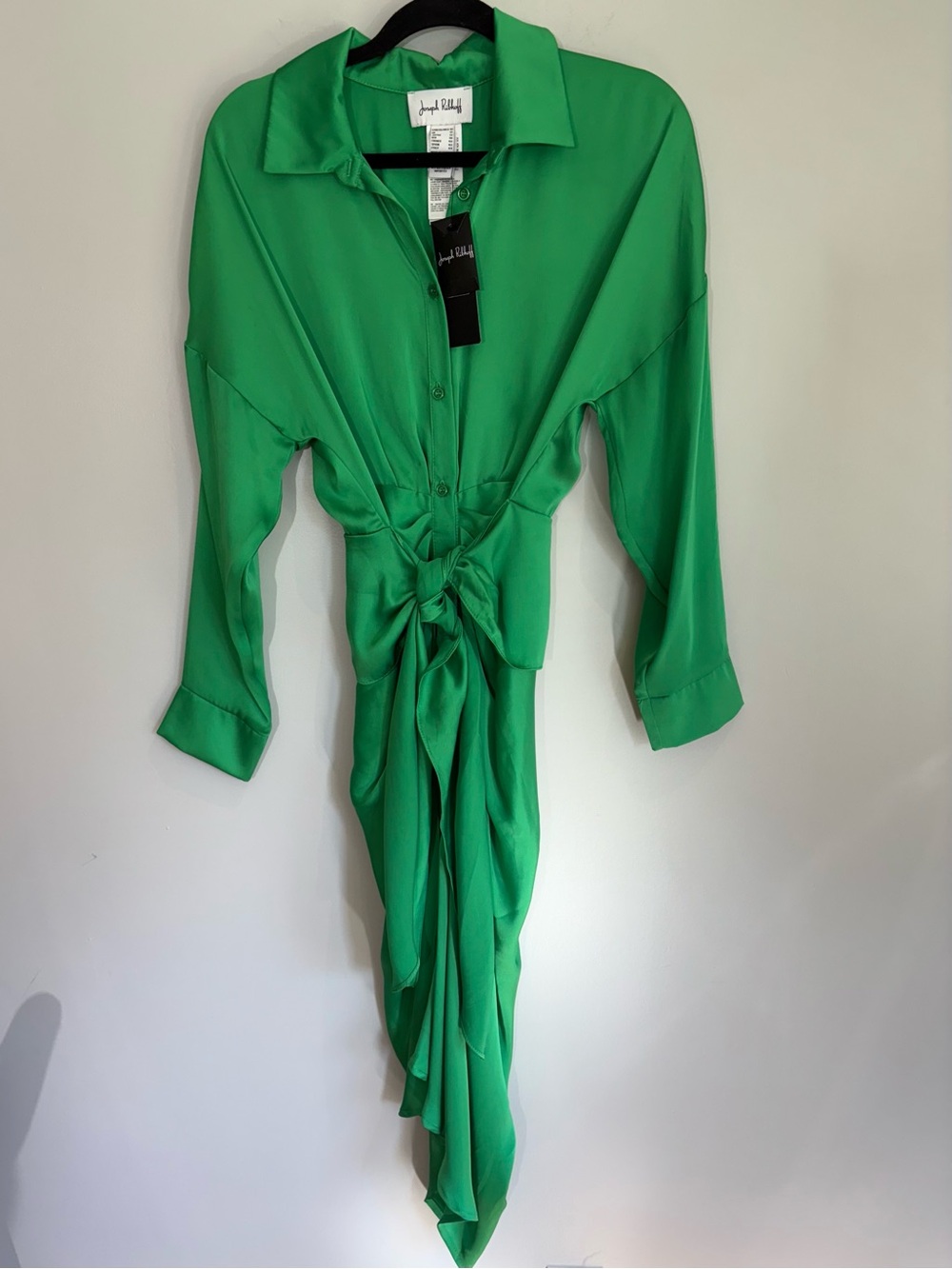 NWT Joseph Ribkoff High Low Green Tie Front Shirt Dress / Size 10